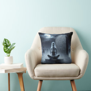 Halloween Female Ghost In Cemetery Cushion