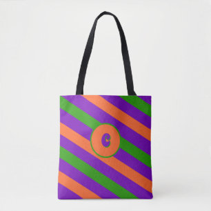 Halloween Festive Striped Custom Monogram Tote Bag