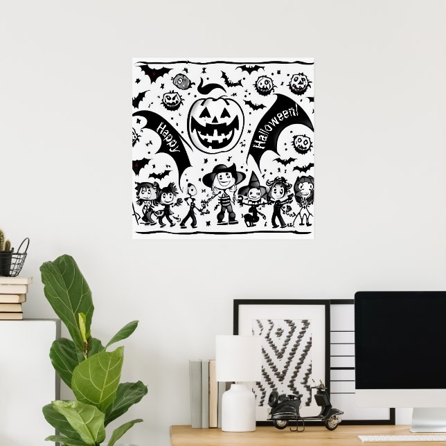 Halloween fiesta en noir et blanc  poster (Home Office)