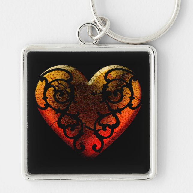 Halloween Filigree Goth Heart Keychain (Front)