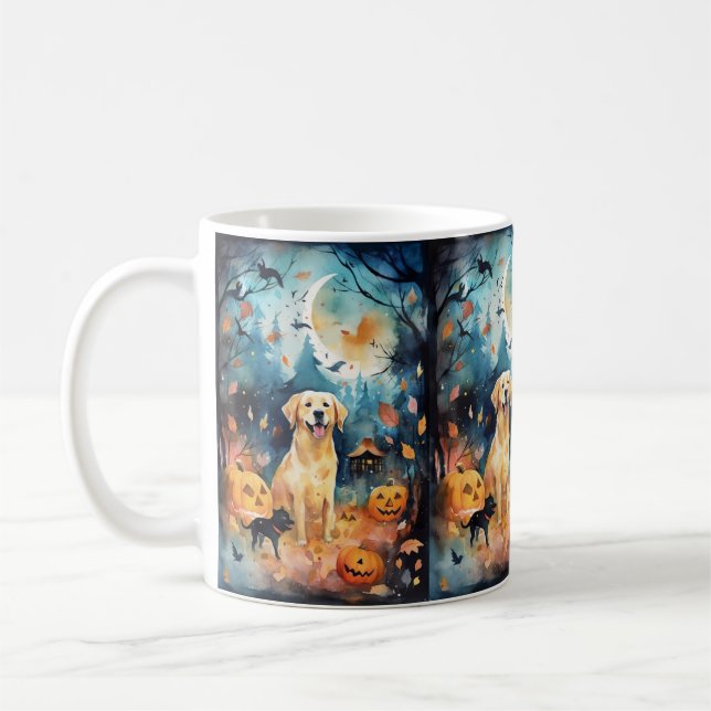 Halloween Finnish Lappund With Pumpkins Scary  Coffee Mug (Left)