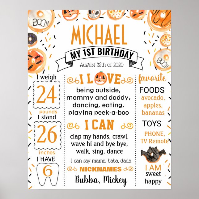 Halloween First Birthday Milestone sign (Front)