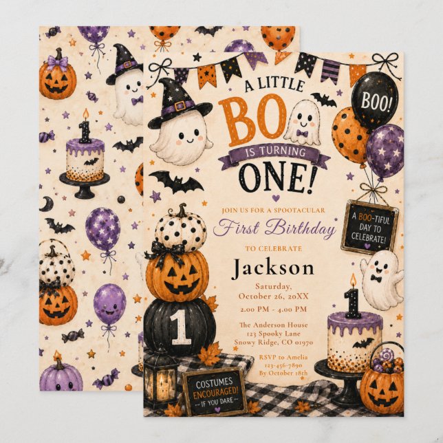 Halloween First Birthday Party Invitation (Front/Back)