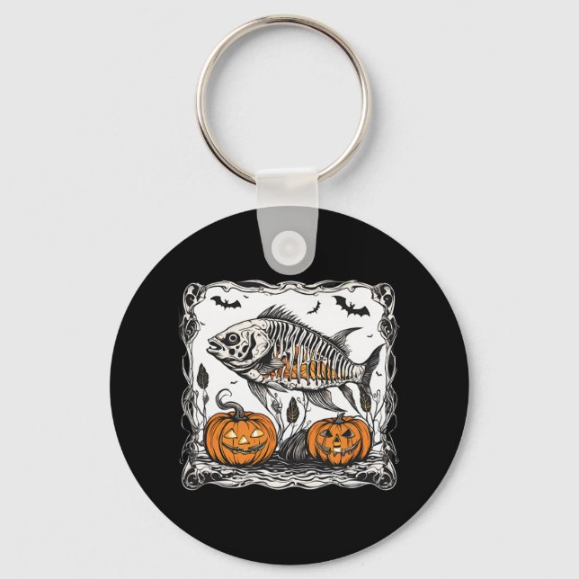 Halloween Fish Skeleton Funny Spooky Fish Bone Gra Key Ring (Front)