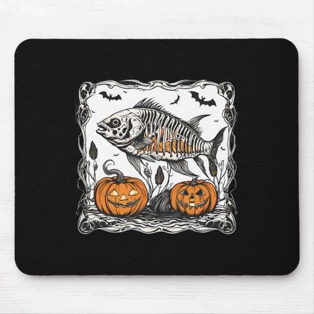 Halloween Fish Skeleton Funny Spooky Fish Bone Gra Mouse Pad (Front)