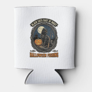 Halloween Fishing Cat Vintage Pumpkin Design_1 Can Cooler