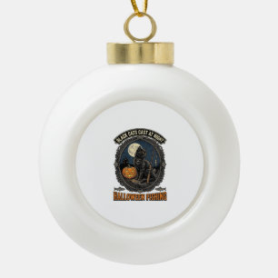 Halloween Fishing Cat Vintage Pumpkin Design_1 Ceramic Ball Christmas Ornament