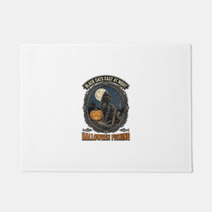 Halloween Fishing Cat Vintage Pumpkin Design_1 Doormat