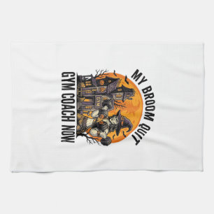 Halloween Fitness Trainer Witch Pumpkin Workout Gr Tea Towel