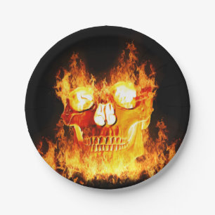 Halloween Flaming Skull Paper Plate