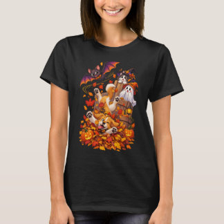 Halloween Flamingo Dog Cat Wooden Boat Ocean Rides T-Shirt