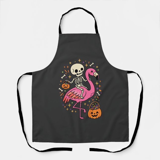 Halloween Flamingo Skeleton Candy Bucket Vector De Apron (Front)