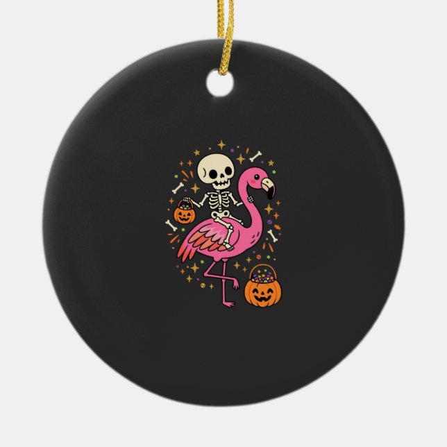Halloween Flamingo Skeleton Candy Bucket Vector De Ceramic Tree Decoration (Front)