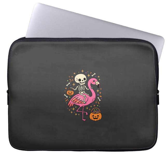 Halloween Flamingo Skeleton Candy Bucket Vector De Laptop Sleeve (Front)