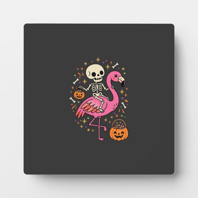 Halloween Flamingo Skeleton Candy Bucket Vector De Plaque (Front)