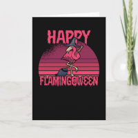 Halloween Flamingoween Flamingo Witch Broom Retro