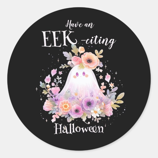 Halloween Floral Ghost Classic Round Sticker (Front)