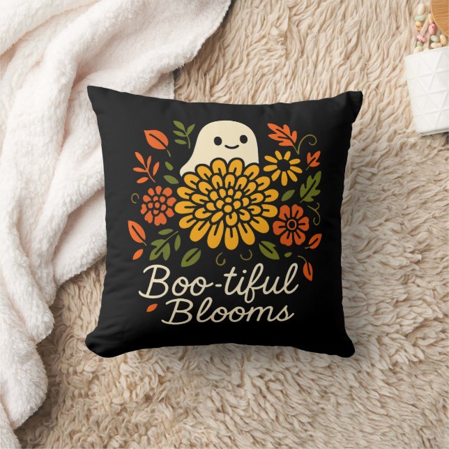 Halloween Floral Ghost  - Fall Flowers Spooky Cushion (Blanket)