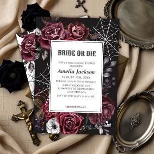 Halloween floral gothic bride or die bridal shower invitation