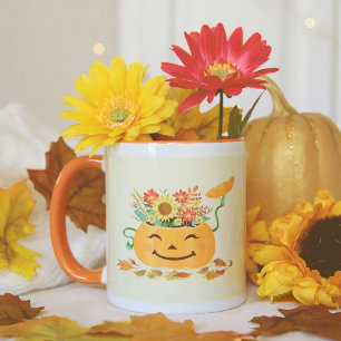 Halloween Floral Pumpkin Mug