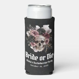 Halloween Floral Skull Bride or Die Bachelorette Seltzer Can Cooler