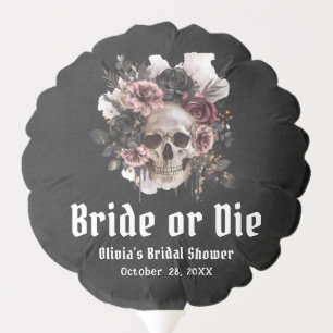 Halloween Floral Skull Bride or Die Bridal Shower Balloon