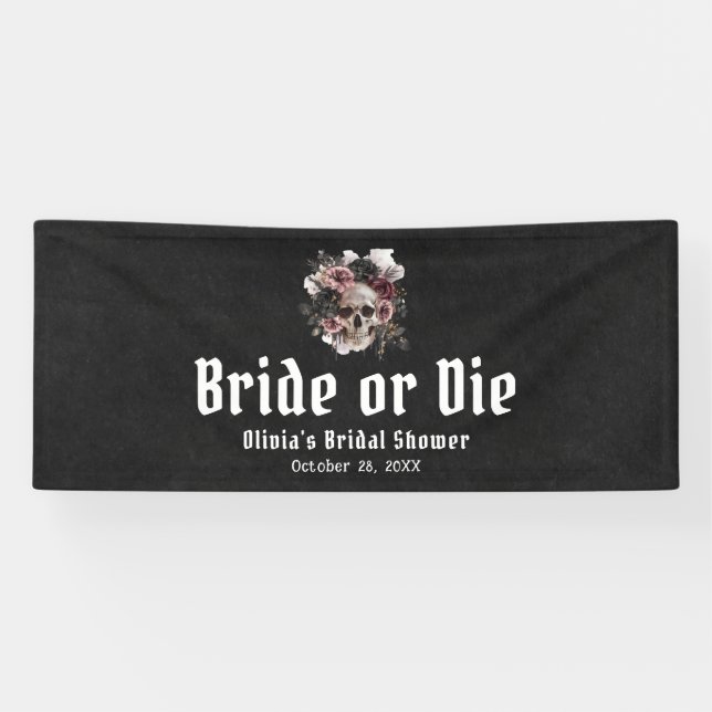 Halloween Floral Skull Bride or Die Bridal Shower Banner (Horizontal)