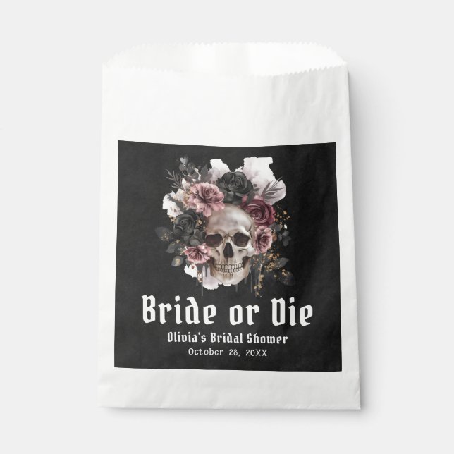 Halloween Floral Skull Bride or Die Bridal Shower Favour Bags (Front)