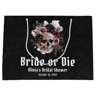 Halloween Floral Skull Bride or Die Bridal Shower Large Gift Bag