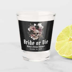 Halloween Floral Skull Bride or Die Bridal Shower Shot Glass