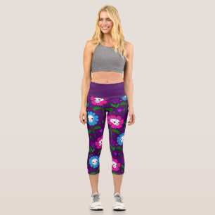 halloween floral skull flowers purple capri leggings