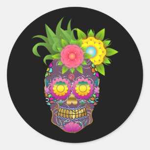 Halloween Floral Sugar Skull Classic Round Sticker