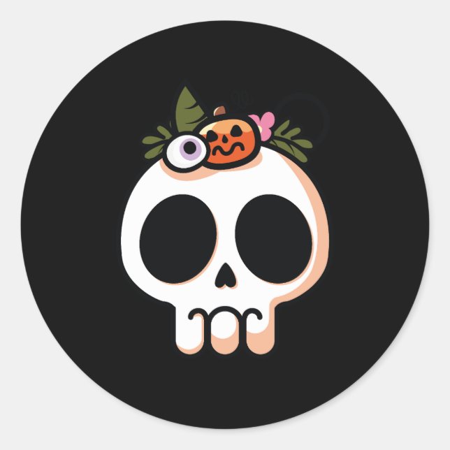 Halloween Floral Sugar Skull Classic Round Sticker (Front)