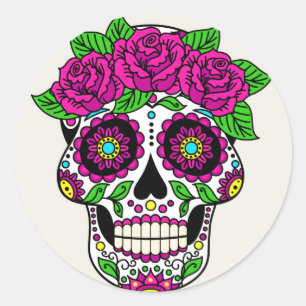 Halloween Floral Sugar Skull Classic Round Sticker