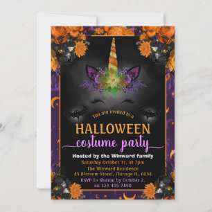 Halloween Floral Unicorn Face Costume Party Invitation