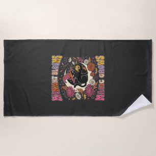 Halloween Floral Witch Cat Magic Beach Towel