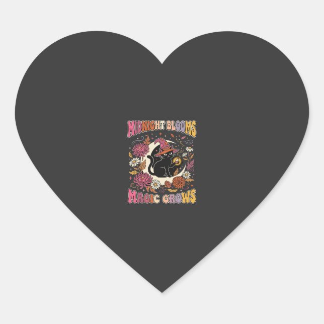 Halloween Floral Witch Cat Magic Heart Sticker (Front)