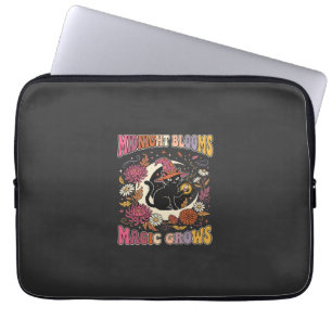 Halloween Floral Witch Cat Magic Laptop Sleeve