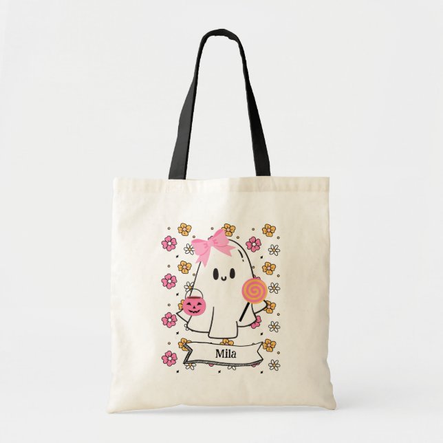Halloween Flower Girl Ghost Kid's Candy Tote Bag (Front)