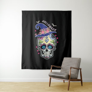 Halloween Flower Skull Tapestry