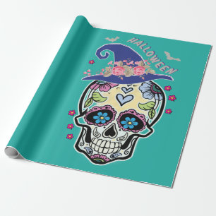Halloween Flower Skull Wrapping Paper