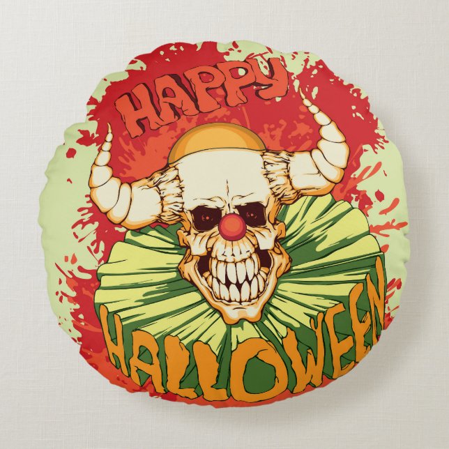 Halloween flyer: diabolical clown theme round cushion (Front)