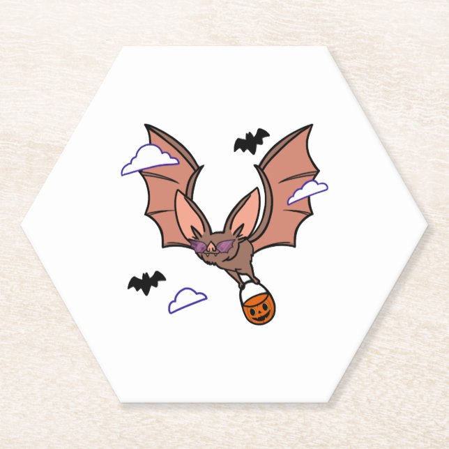 Halloween flying bat cute paper coaster (Front)