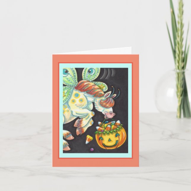 HALLOWEEN FLYING HORSE, CANDY CORN Blank Note Card (Front)
