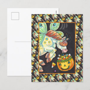 HALLOWEEN FLYING HORSE CANDY CORN HOLIDAY POSTCARD