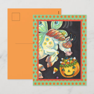 HALLOWEEN FLYING HORSE CANDY CORN HOLIDAY POSTCARD