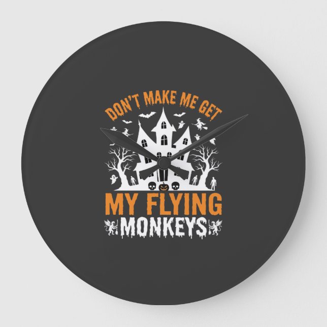 Halloween Flying Monkeys Haunted House Graphic Large Clock (Front)