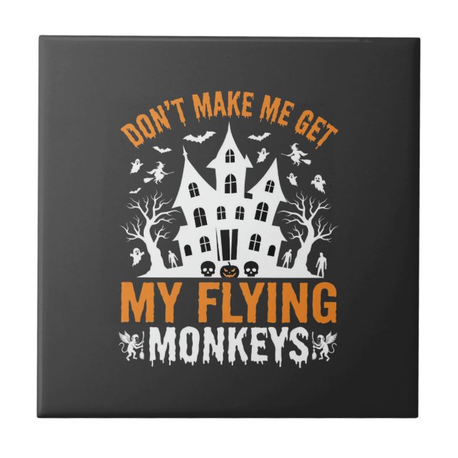 Halloween Flying Monkeys Haunted House Graphic Tile (Front)