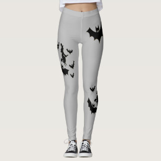 Halloween Flying Witch and Bats Leggings