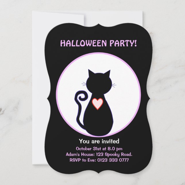 Halloween flying witch & black cat invitation (Front)